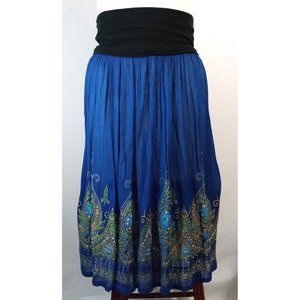 Blue India Exotic Maxi Skirt Beautiful Flowers Embellished with Sequins Sz M-L